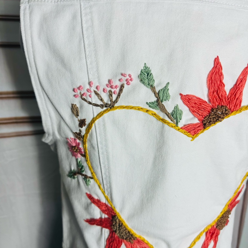 White Embroidered Heart Jean Vest - Floral Back - Picture 8 of 14
